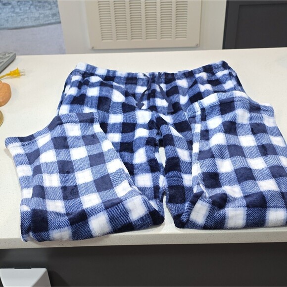 PJ Essentials Tops - PJ Essentials Women's Fleece Plaid Pajama Pants M Blue/White Drawstring